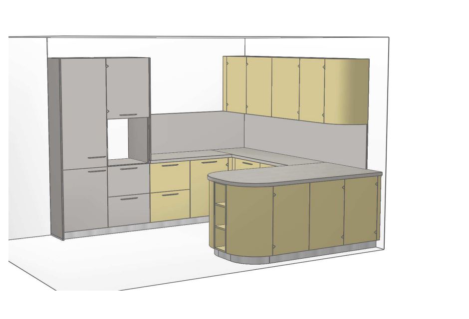 02740 - Grijs/gele schiereiland keuken
