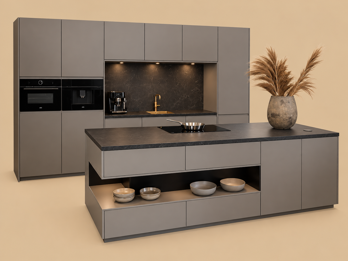 06013 - Terragrijze schiereiland keuken