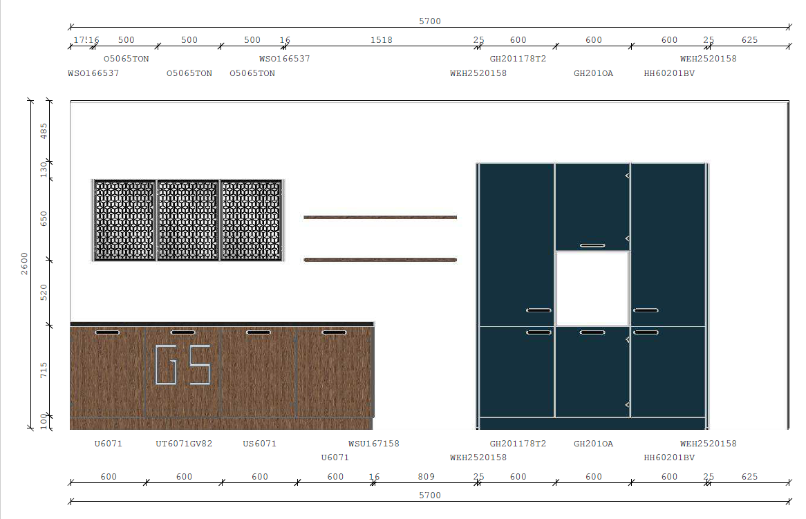 02549 - Notenboomhout schiereiland keuken