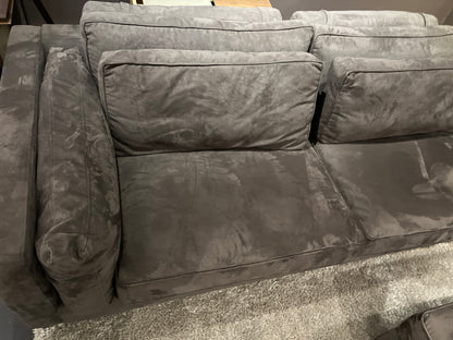 04967 - Luxe velvet bank met hocker in taupe/antraciet