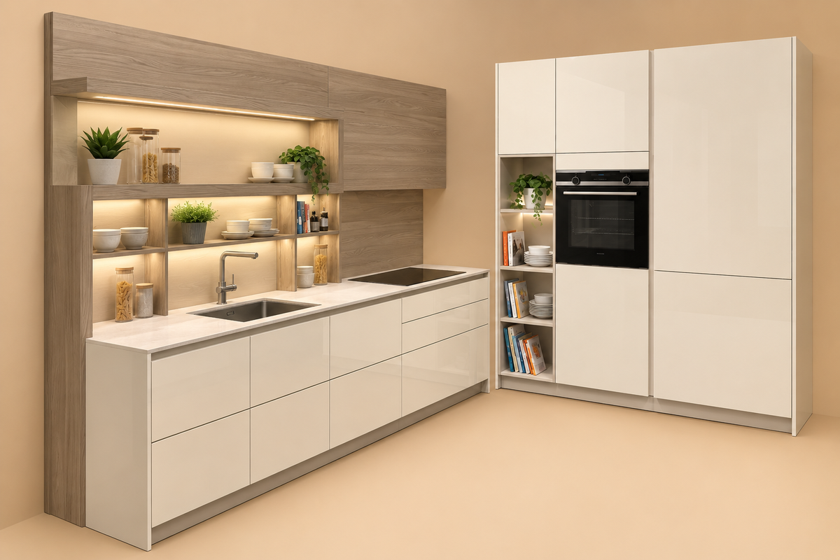 05763 - Schelpenwitte keuken met kastenwand